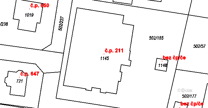 Zvole 211 na parcele st. 1145 v KÚ Zvole u Prahy, Katastrální mapa
