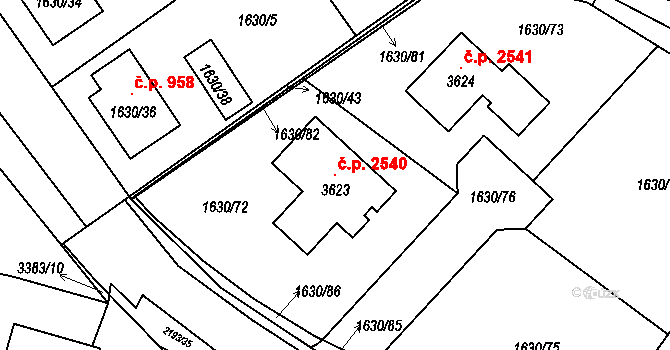 Pelhřimov 2540 na parcele st. 3623 v KÚ Pelhřimov, Katastrální mapa