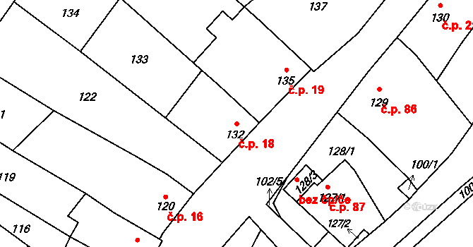 Blišice 18, Koryčany na parcele st. 132 v KÚ Blišice, Katastrální mapa