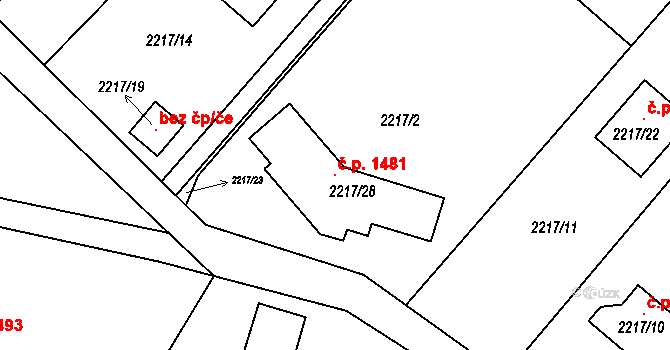 Žamberk 1481 na parcele st. 2217/28 v KÚ Žamberk, Katastrální mapa