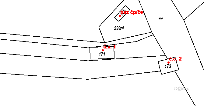 Klopotovice 1 na parcele st. 171 v KÚ Klopotovice, Katastrální mapa
