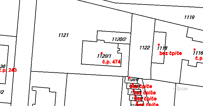 Plumlov 474 na parcele st. 1120/1 v KÚ Plumlov, Katastrální mapa