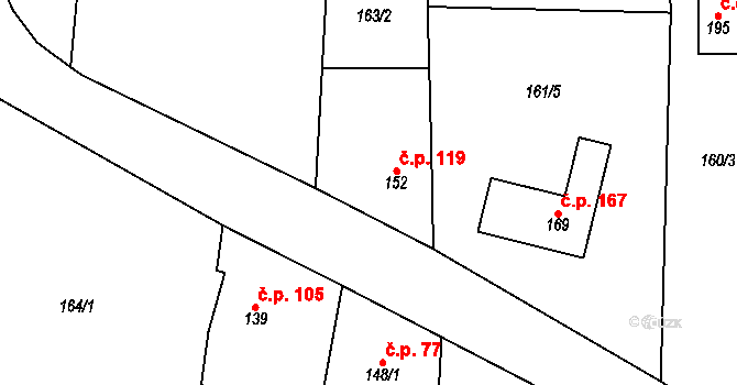Šubířov 119 na parcele st. 152 v KÚ Šubířov, Katastrální mapa
