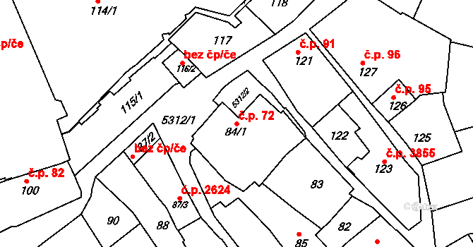 Znojmo 72 na parcele st. 84/1 v KÚ Znojmo-město, Katastrální mapa
