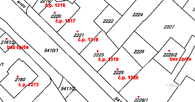 Znojmo 1319 na parcele st. 2223 v KÚ Znojmo-město, Katastrální mapa