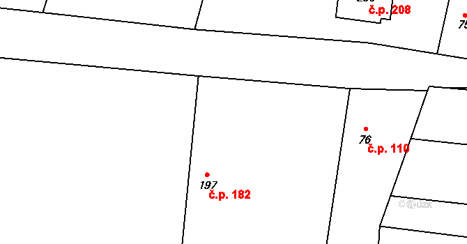 Mcely 182 na parcele st. 197 v KÚ Mcely, Katastrální mapa