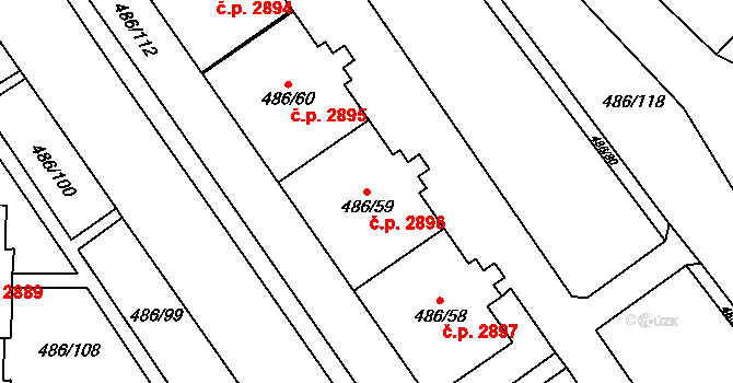 Mělník 2896 na parcele st. 486/59 v KÚ Mělník, Katastrální mapa