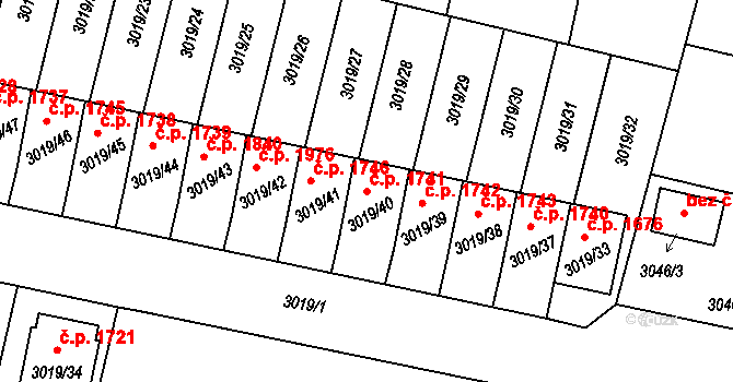 Dobrá Voda u Českých Budějovic 1741 na parcele st. 3019/40 v KÚ Dobrá Voda u Českých Budějovic, Katastrální mapa