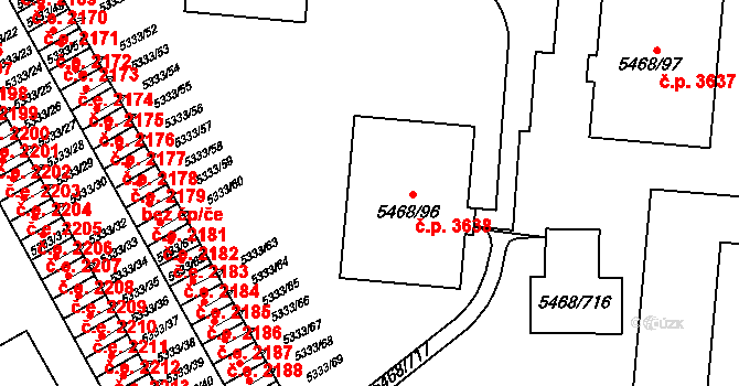 Jihlava 3638 na parcele st. 5468/96 v KÚ Jihlava, Katastrální mapa