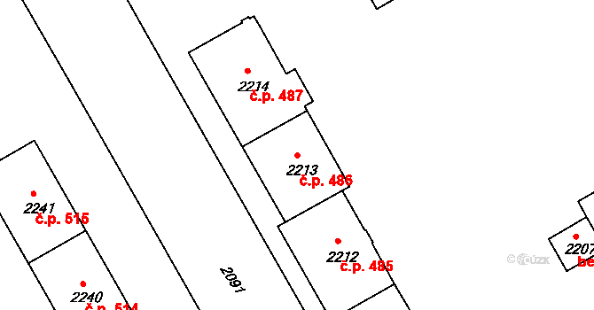 Lyžbice 486, Třinec na parcele st. 2213 v KÚ Lyžbice, Katastrální mapa