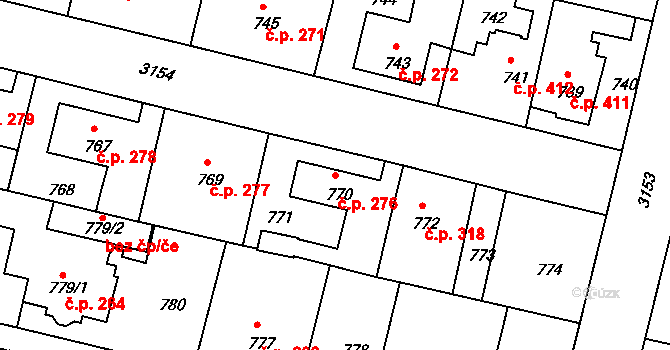 Čelákovice 276 na parcele st. 770 v KÚ Čelákovice, Katastrální mapa