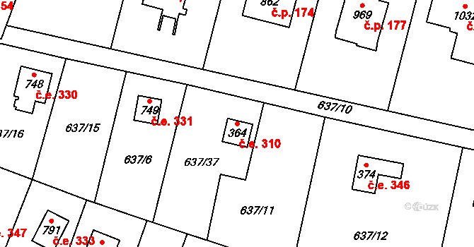 Kamenný Újezdec 310, Kamenný Přívoz na parcele st. 364 v KÚ Kamenný Přívoz, Katastrální mapa
