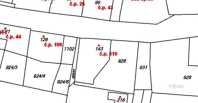 Libovice 110 na parcele st. 143 v KÚ Libovice u Slaného, Katastrální mapa
