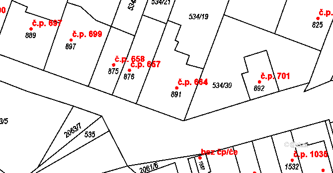 Polná 664 na parcele st. 891 v KÚ Polná, Katastrální mapa