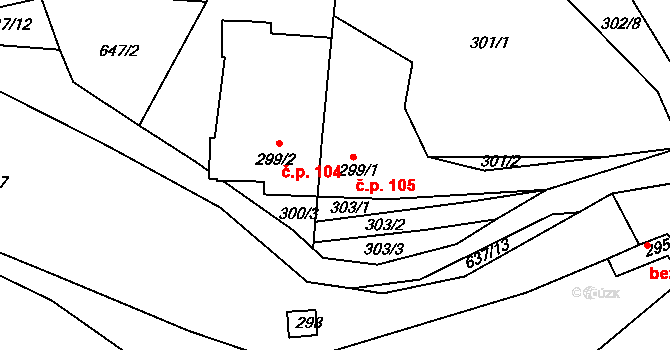 Opatovice 105, Vyškov na parcele st. 299/1 v KÚ Opatovice u Vyškova, Katastrální mapa