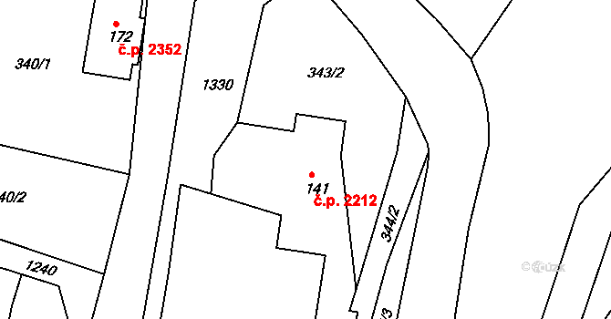 Šumperk 2212 na parcele st. 141 v KÚ Horní Temenice, Katastrální mapa
