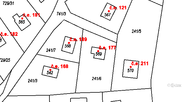 Javorník 177, Čtyřkoly na parcele st. 569 v KÚ Čtyřkoly, Katastrální mapa
