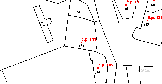 Prčice 111, Sedlec-Prčice na parcele st. 113 v KÚ Prčice, Katastrální mapa