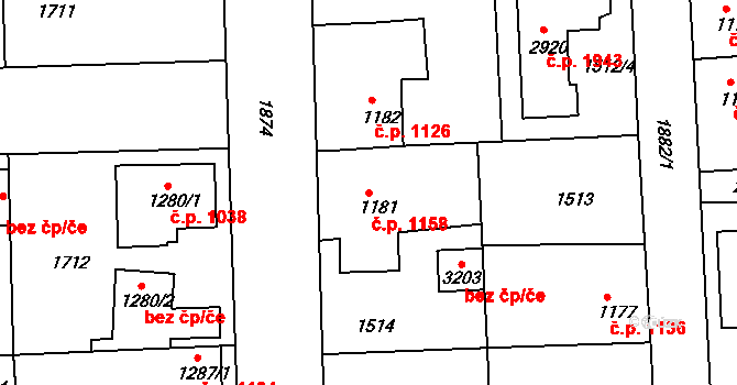 Brandýs nad Labem 1158, Brandýs nad Labem-Stará Boleslav na parcele st. 1181 v KÚ Brandýs nad Labem, Katastrální mapa