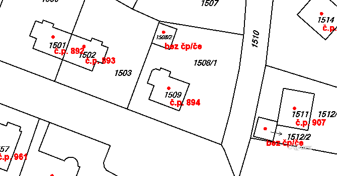 Děčín VI-Letná 894, Děčín na parcele st. 1509 v KÚ Podmokly, Katastrální mapa