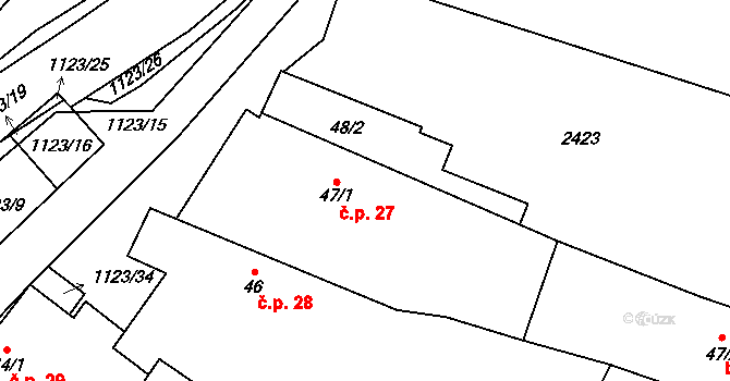 Hořesedly 27 na parcele st. 47/1 v KÚ Hořesedly, Katastrální mapa