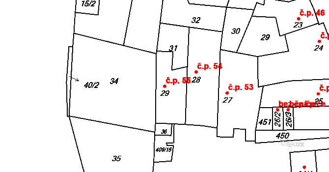Lounky 55, Chodouny na parcele st. 29 v KÚ Lounky, Katastrální mapa