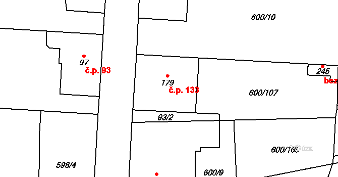 Poplze 133, Libochovice na parcele st. 179 v KÚ Poplze, Katastrální mapa