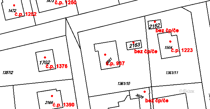 Rožnov pod Radhoštěm 937 na parcele st. 2861 v KÚ Rožnov pod Radhoštěm, Katastrální mapa