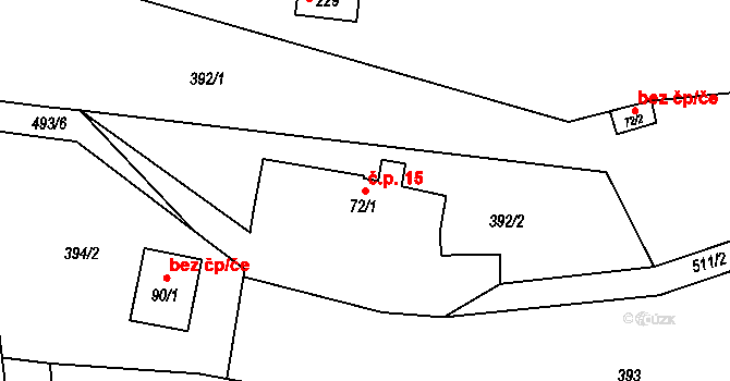 Vidoň 15, Tetín na parcele st. 72/1 v KÚ Tetín, Katastrální mapa