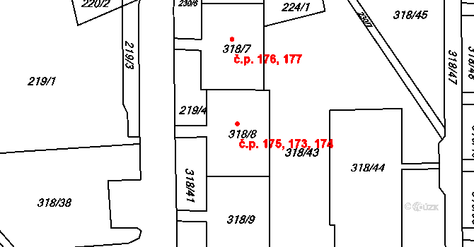 Mojžíř 173,174,175, Ústí nad Labem na parcele st. 318/8 v KÚ Mojžíř, Katastrální mapa
