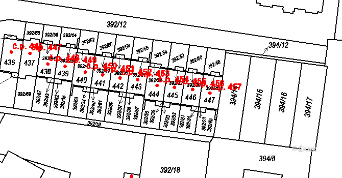 Okříšky 455 na parcele st. 445 v KÚ Okříšky, Katastrální mapa