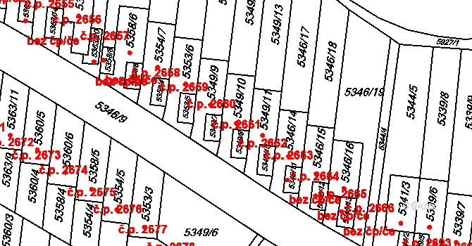 Žabovřesky 2662, Brno na parcele st. 5349/10 v KÚ Žabovřesky, Katastrální mapa