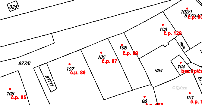 Hořepník 87 na parcele st. 106 v KÚ Hořepník, Katastrální mapa
