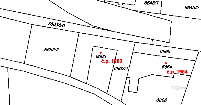 Frýdek 1983, Frýdek-Místek na parcele st. 6663 v KÚ Frýdek, Katastrální mapa