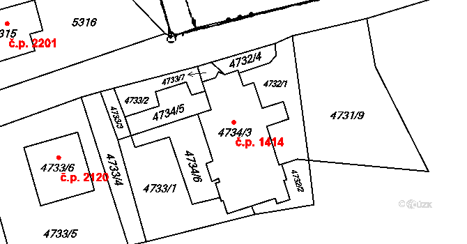 Místek 1414, Frýdek-Místek na parcele st. 4734/3 v KÚ Místek, Katastrální mapa