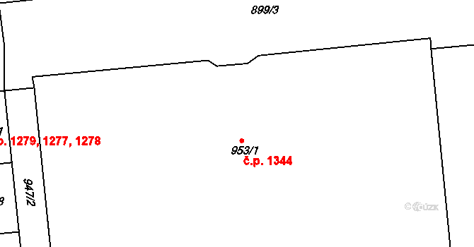 Sokolov 1344 na parcele st. 953/1 v KÚ Sokolov, Katastrální mapa
