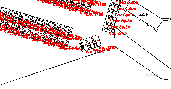 Cheb 1765 na parcele st. 5090 v KÚ Cheb, Katastrální mapa