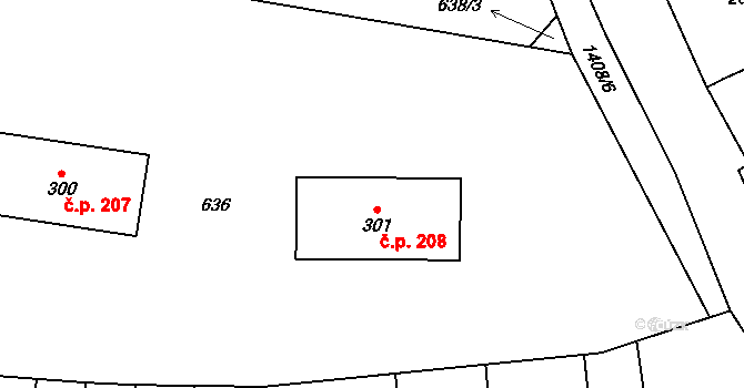 Stráž nad Nežárkou 208 na parcele st. 301 v KÚ Stráž nad Nežárkou, Katastrální mapa