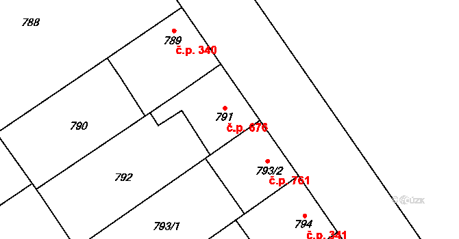 Uhříněves 676, Praha na parcele st. 791 v KÚ Uhříněves, Katastrální mapa