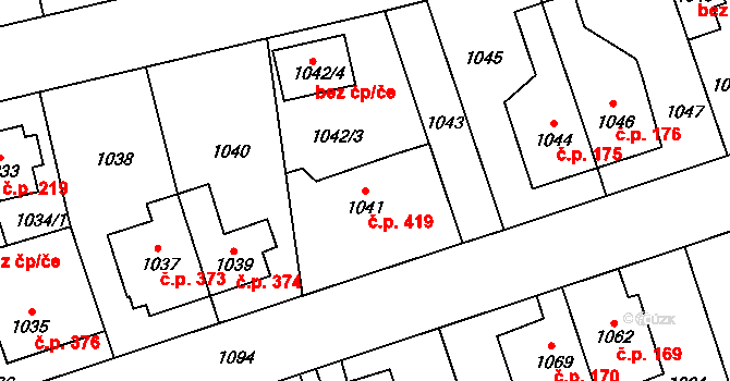Vinoř 419, Praha na parcele st. 1041 v KÚ Vinoř, Katastrální mapa