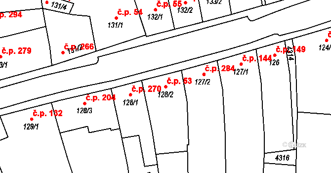 Lomnice nad Lužnicí 53 na parcele st. 128/2 v KÚ Lomnice nad Lužnicí, Katastrální mapa