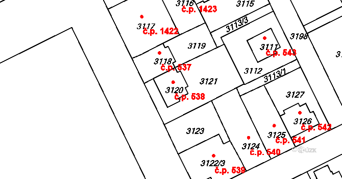 Záběhlice 538, Praha na parcele st. 3120 v KÚ Záběhlice, Katastrální mapa