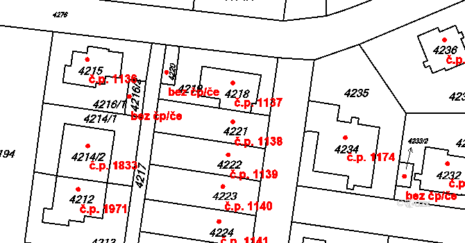 Záběhlice 1138, Praha na parcele st. 4221 v KÚ Záběhlice, Katastrální mapa