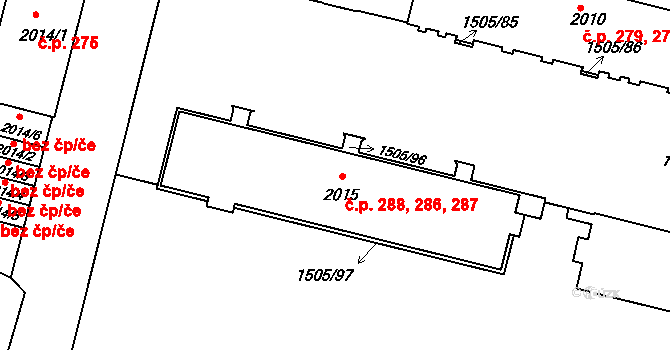 Kryblice 286,287,288, Trutnov na parcele st. 2015 v KÚ Trutnov, Katastrální mapa