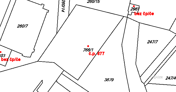 Dvůr Králové nad Labem 877 na parcele st. 766/1 v KÚ Dvůr Králové nad Labem, Katastrální mapa