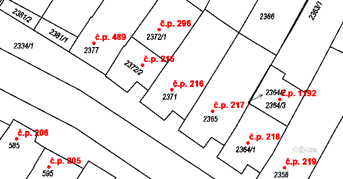Mutěnice 216 na parcele st. 2371 v KÚ Mutěnice, Katastrální mapa