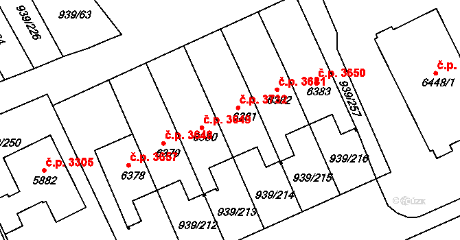 Hodonín 3732 na parcele st. 6381 v KÚ Hodonín, Katastrální mapa