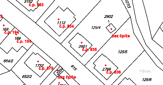Sezimovo Ústí 835 na parcele st. 2901 v KÚ Sezimovo Ústí, Katastrální mapa