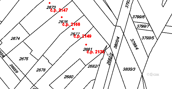 Chomutov 2138 na parcele st. 2681 v KÚ Chomutov II, Katastrální mapa
