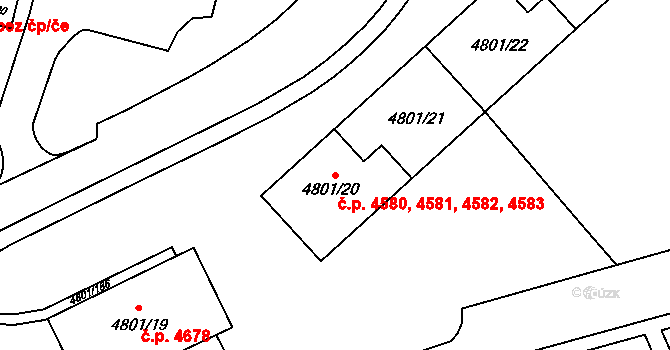 Chomutov 4580,4581,4582,4583 na parcele st. 4801/20 v KÚ Chomutov I, Katastrální mapa